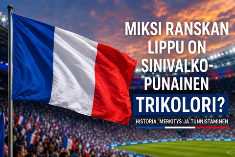 Ranskan sinivalkopunainen trikolori jalkapallostadionin tunnelmassa