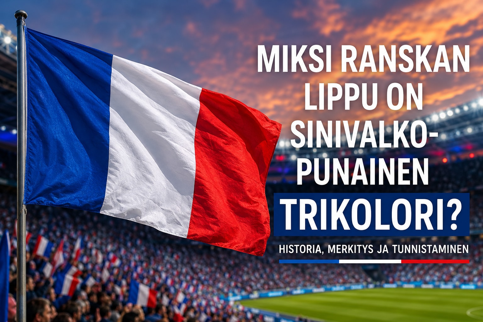 Ranskan sinivalkopunainen trikolori jalkapallostadionin tunnelmassa