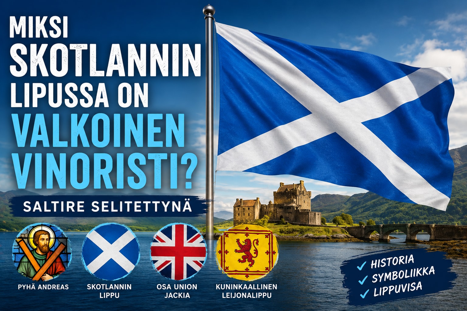 Skotlannin sinivalkoinen Saltire-lippu jalkapallostadionin tunnelmassa