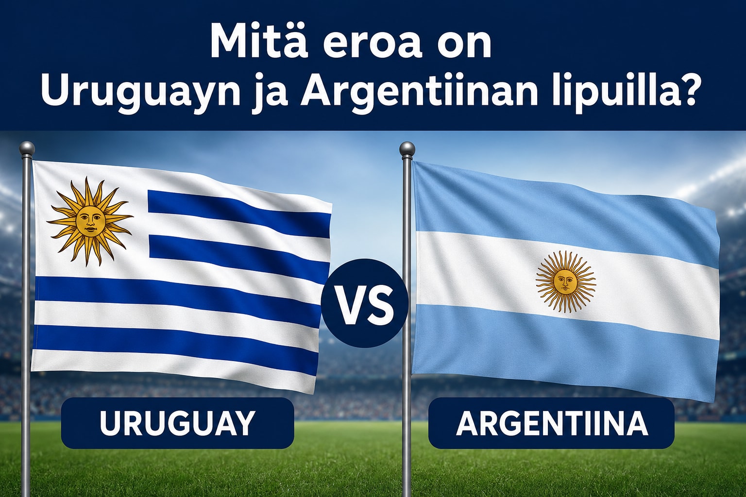 Uruguayn ja Argentiinan liput vierekkäin jalkapallostadionin tunnelmassa