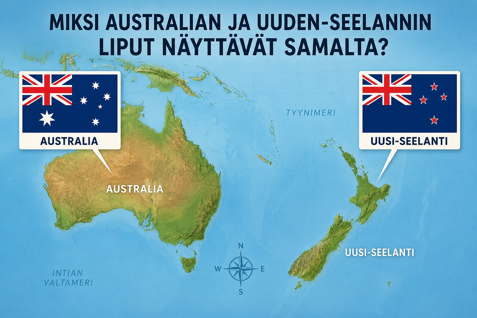 Australian ja Uuden-Seelannin liput vierekkäin jalkapallostadionin tunnelmassa